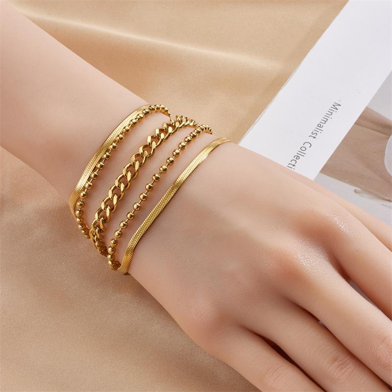 Multi Layer Gold Chain Bracelet For Women Gold Plated Stainless Steel Stackable Beaded Jewelry