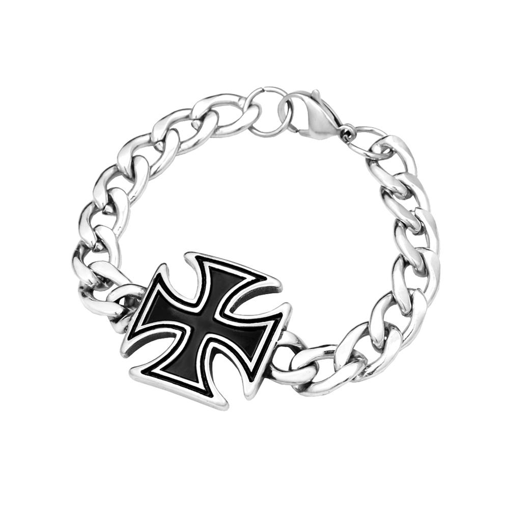 

Mens Biker Jewelry Knights Templar Iron Cross Bracelet Punk Hip Hop Style Stainless Steel Christian Gift 22cm