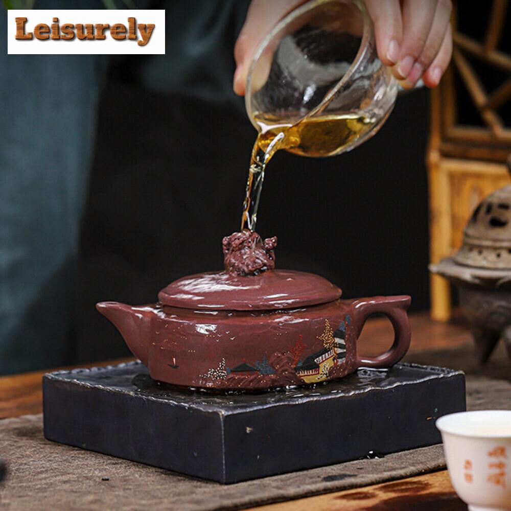 240ML Aesthetic Yixing Purple Clay Teapots Made  Hand-carved Pot Raw Ore Purple Mud Kettle Zisha Tea Set Tableware Accessories