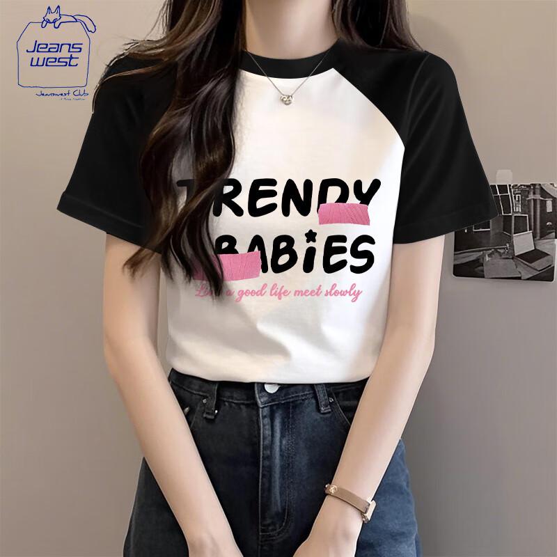 Jeanswest Women s Color Block Raglan Sleeve Cotton T-shirt L