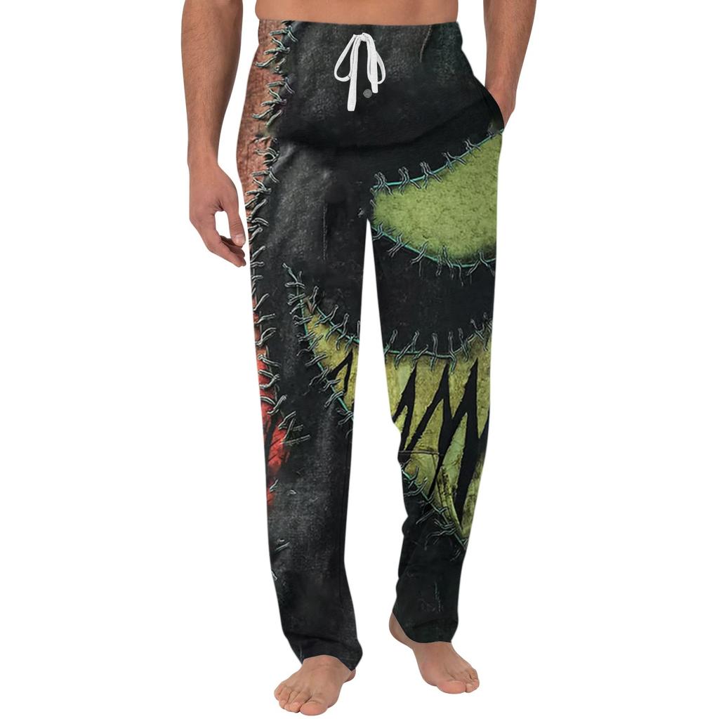 Men's Halloween Printed Drawstring Pocket Lounge Pants Pumpkin Pattern Casual Home Sleepwear Trousers for Men