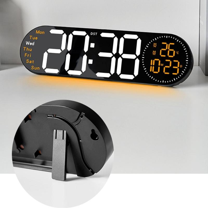 Large LED Wall Clock with Remote Control 2 Alarms Date Temperature Easy To Read Display for Home Decors Time Management