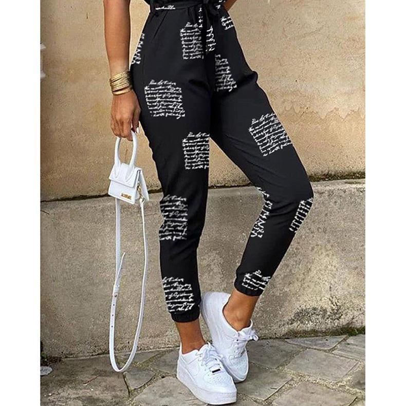 Tuta da Donna Europea e Americana Stampata con Cintura - Pantaloni Lunghi Casual con Revers e Bottoni, Collezione Estate 2026.