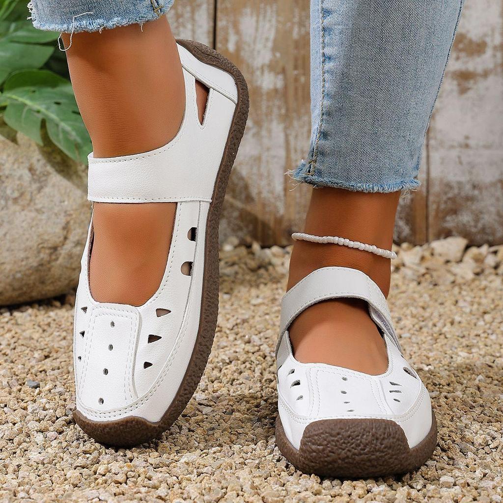 Sandali Estivi Artigianali Vintage Traforati per Donna, Scarpe Morbide da Mamma, Scarpe Casual da Donna con Velcro