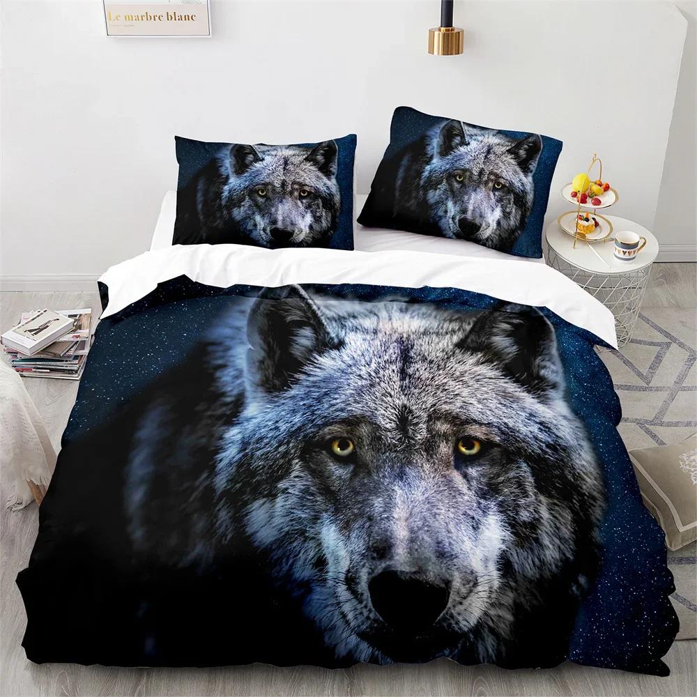 Wolf Duvet Cover King Queen Size Black White Wild Animal Bedding Set for Kids Teens Adults Wildlife Soft Polyester Quilt Cover
