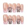 10pcs Handmade Press-On Nails With Pink Leopard Print Heart Rhinestones Sweet Spicy Style Removable Nail Tips Women