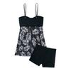 2Pcs/Set Women Swimsuit Set Adjustable Straps Print Mesh Hem Bandeau Tops High Waist Swim