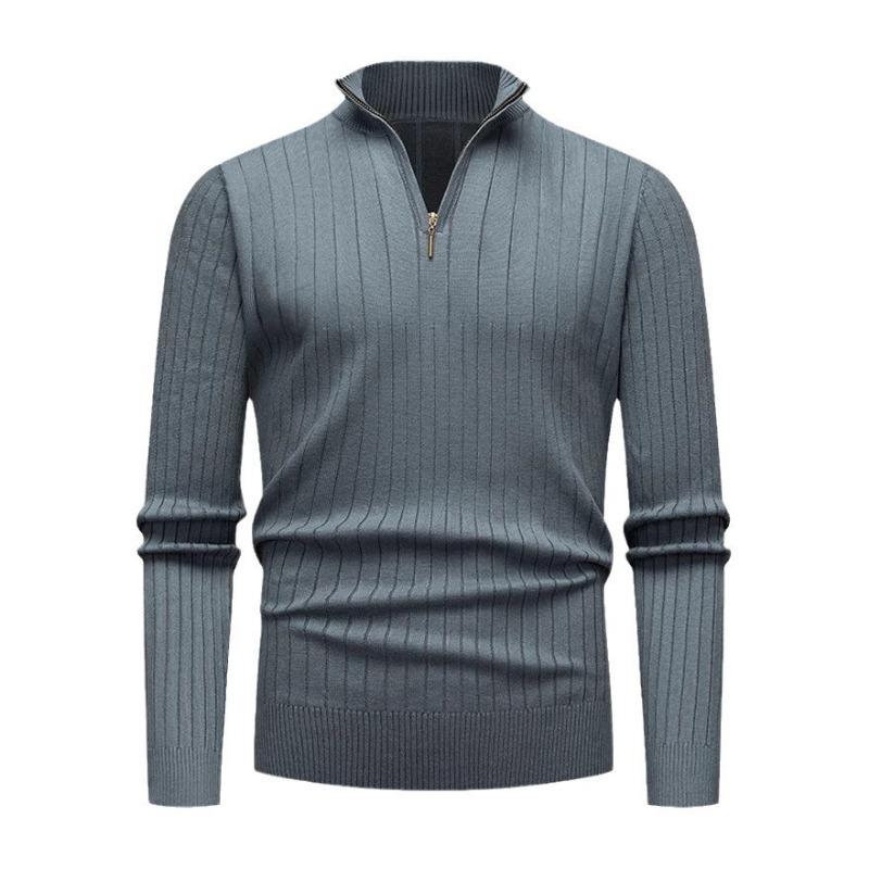 Half Zip Stand Collar Men Solid Color Casual Knitted Pullover Sweater
