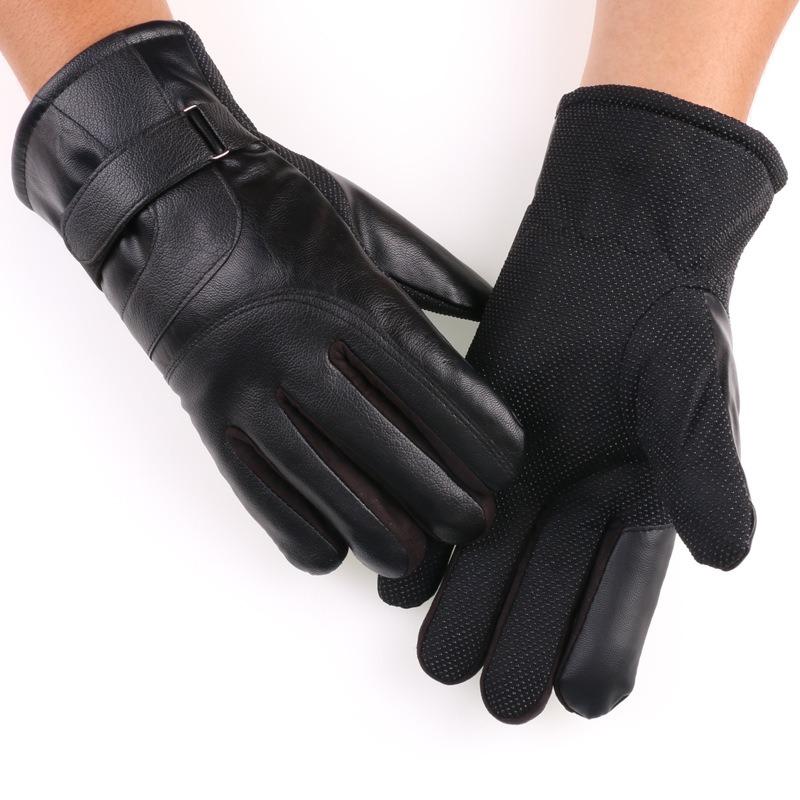 Winter thermal gloves men's and women's pu leather gloves piled thickened touch screen labor insurance men's and women's cycling outdoor gloves