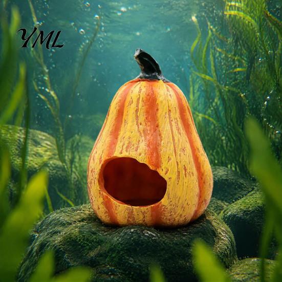 Aquarium Cave for Small Fish Pumpkin Hideout, Halloween Tank Decoration, Resin Jack-O-Lantern Decorative Habitat Hide Betta Shrimp Aquatic