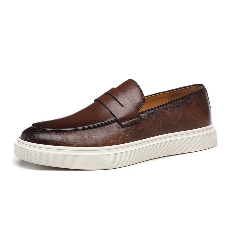 Fashion Men's Casual Shoes Embossed Leather Men Fashion British Style Penny Loafers Mens Slip-on Thick Sole Outdoor Flats