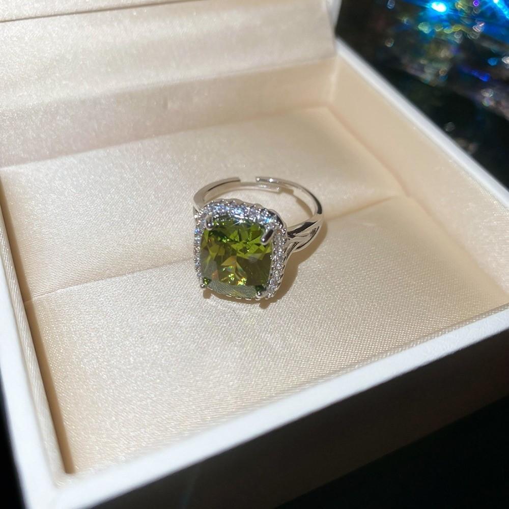 Zircon Crystal Open Ring Big Square Exaggerated Ring Fashion Design Rhinestone Rings Banquet