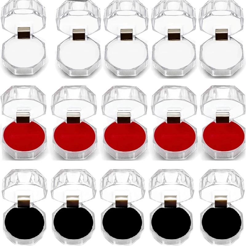 

1/5/10Pcs Ювелирные изделия Пакет Кольцо Серьга Коробка Акрил Прозрачная Свадебная упаковка Ювелирная шкатулка