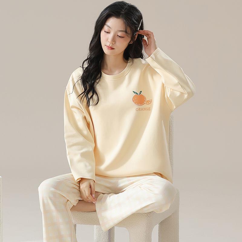 Milk Coffee Puppy Cartoon Pajamas Women's Spring and Autumn Plaid Long Suit Cotton Casual Can Be Worn Outside Women's Loungewear