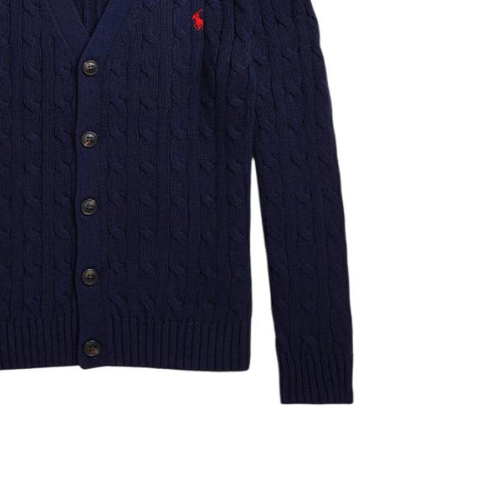 Polo Ralph Lauren Solid Color Logo Embroidered V-Neck Cotton Single-Breasted Casual Long Sleeve Sweater Kids sweater Navy-Blue 323925718-002