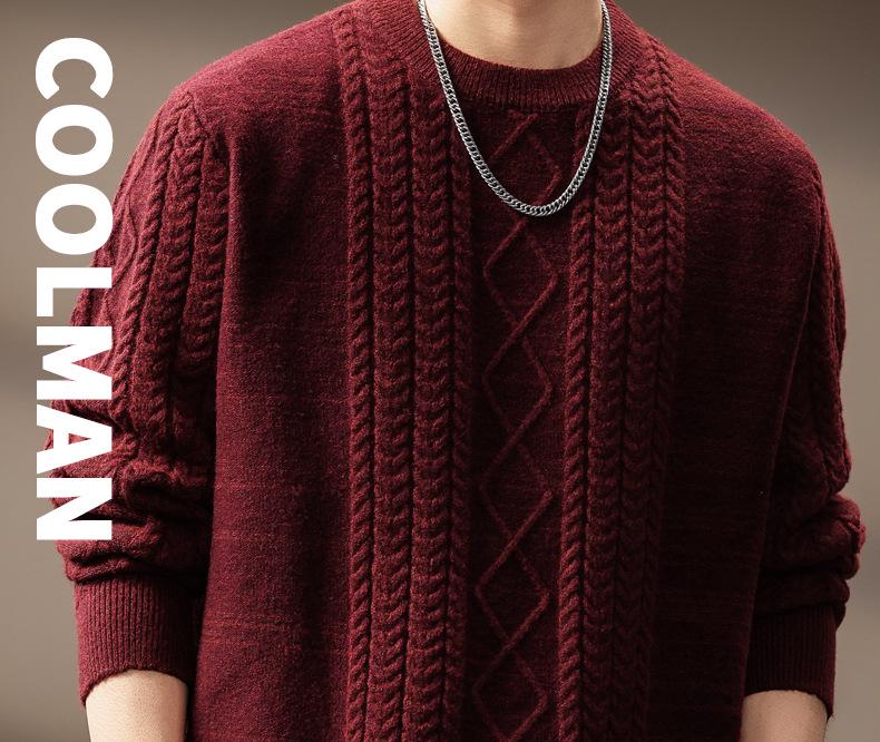 Luxury Cable Knit Round Neck Pullover for Men - Trendy Autumn/Winter Loose Fit Sweater