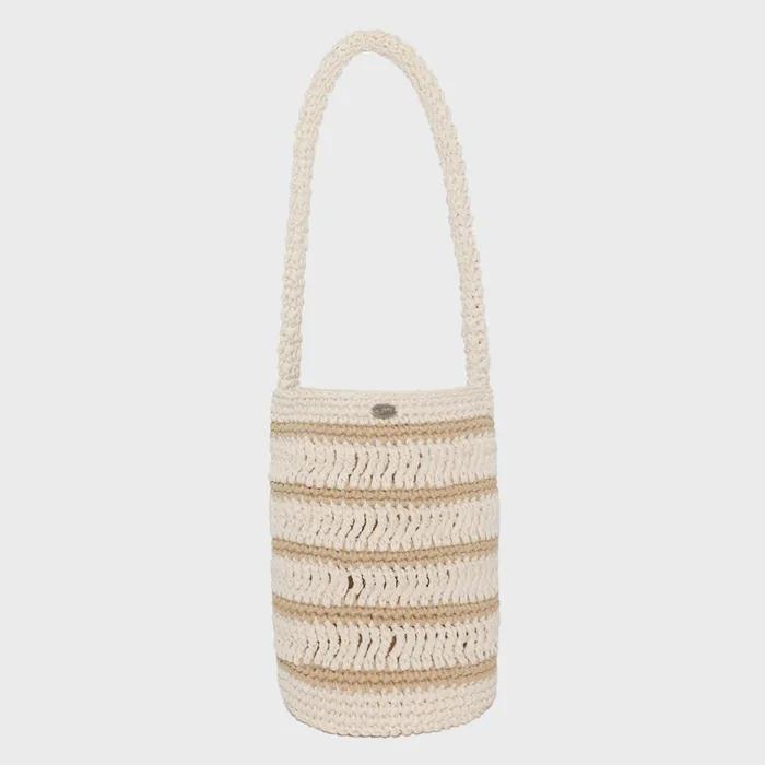 Moroccan Handmade Crochet Stripe Bucket Bag _ Cream