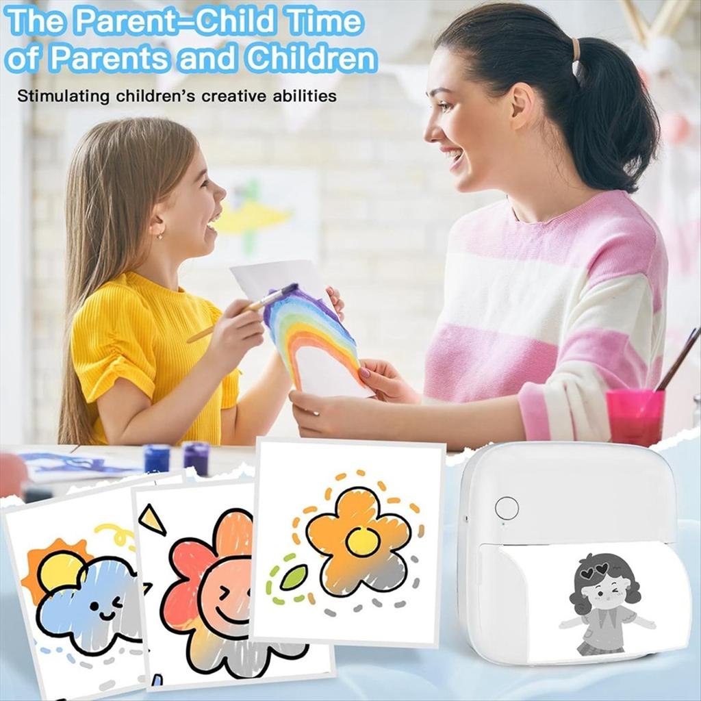 2025+ Sticker Printer Print 6 Rolls Sticker Printer with 7 Color Lighting Mode, Compatible with IOS and Android