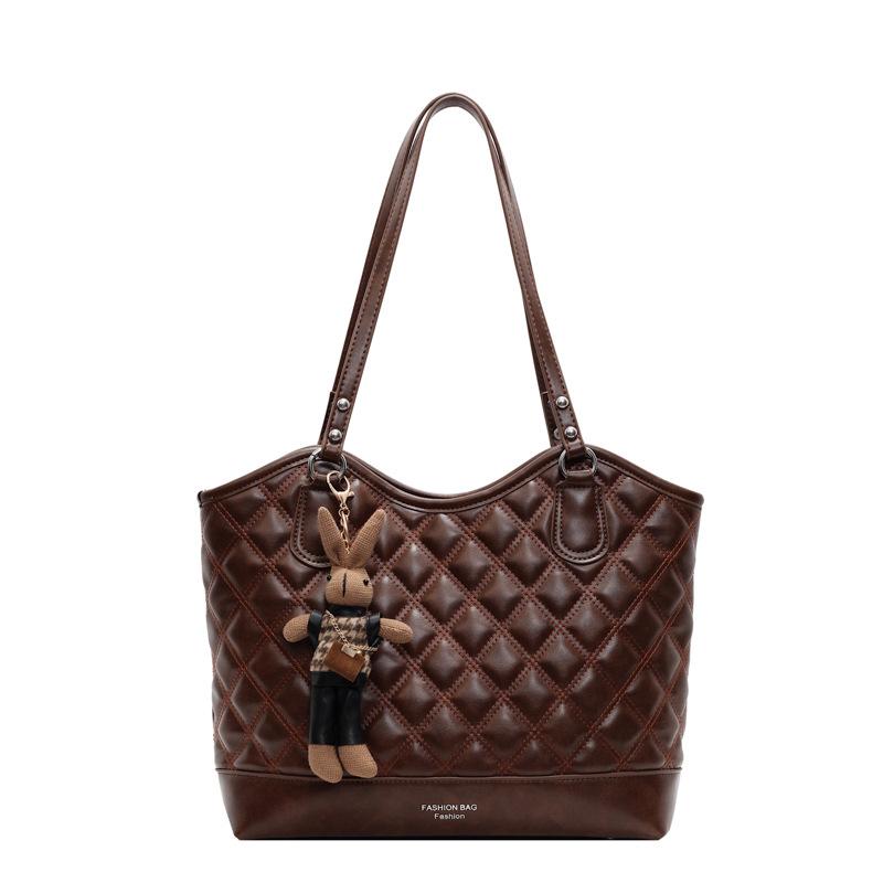 

Вместительная женская сумка-тоут с ромбовидным узором, новая модная ретро-сумка, универсальная, с темпераментом, повседневная сумка-корзина для овощей Without pendant коричневый