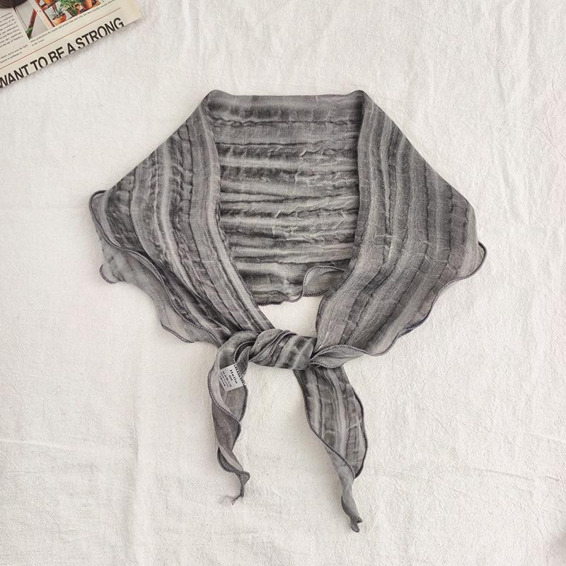 Baumwolle und Leinen Weicher Batikgestreifter Diamantförmiger Schal für Damen im Sommer, Dünner und farbenfroher Nackenschutzschal Stirnband