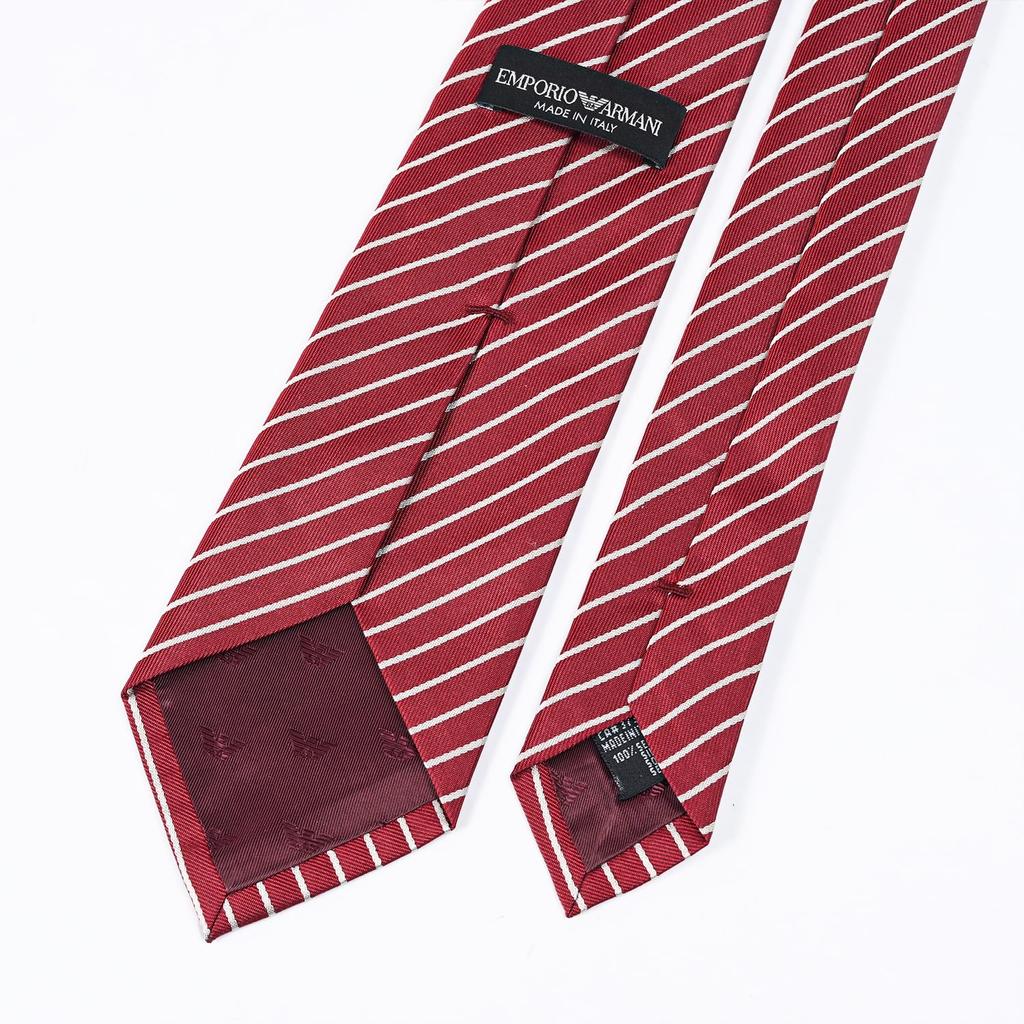 Emporio Armani Made in EM001346 TE13741 F5029 Men's Tie, 7.5cm Wide, 100% Silk, Striped, Bordeaux, Italy, [Used]