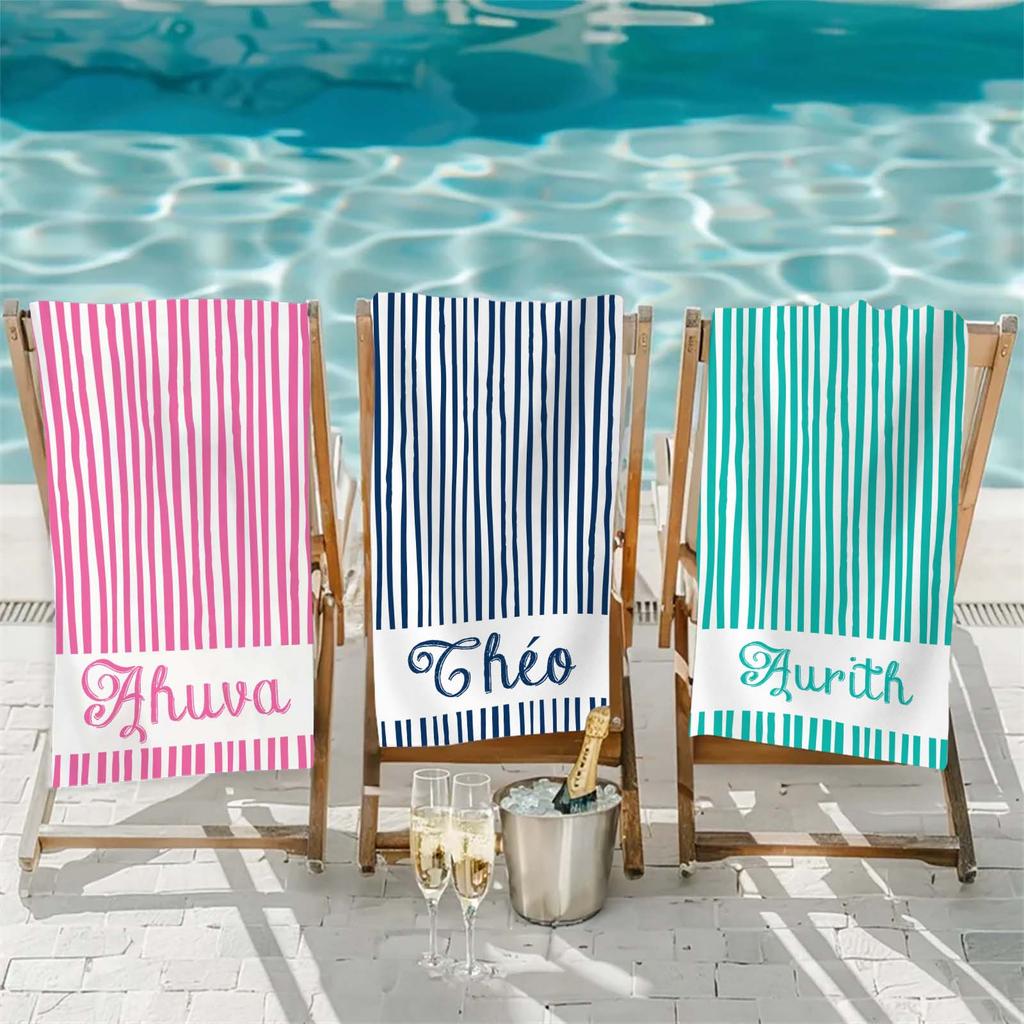 Personalized Girls Beach Towel With Name Custom Beach Towels Striped Pool Towel with Logo Text For Wholesale Beach Accessories