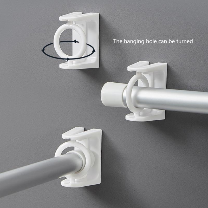 2 Pack 360 Degree Rotatable Self Adhesive Curtain Rod Holders Wall Mount Brackets for Drapery Transparent Plastic Hook