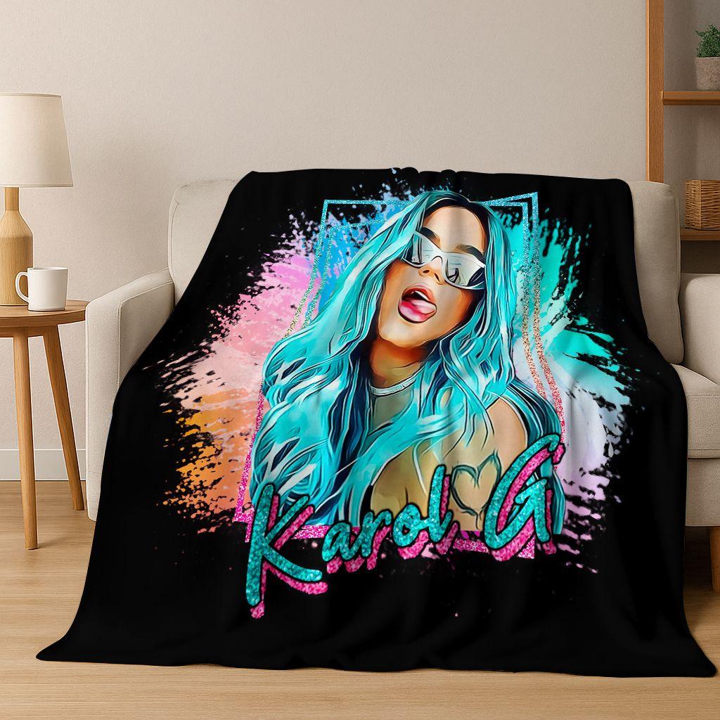 3D Karol G Singer Carolina G Art Flannel Blanket,Cozy Soft Throw Blanket for Home Bedroom Bed Sofa Picnic Office Cover Gift