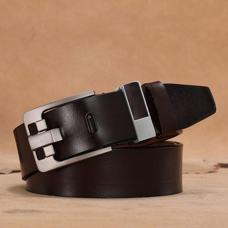 Men's Genuine Leather Casual Belt with Pin Buckle - Full Cowhide Waistband