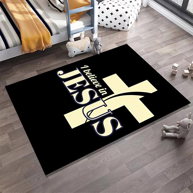 "I Believe In Jesus Cross Design Rug, Non-slip Rug Suitable for Living Room and Bedroom Sofas."