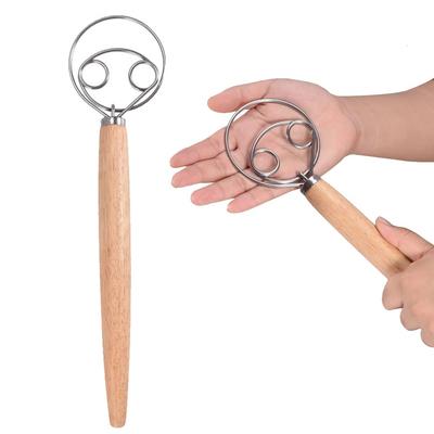 Danish Dough Whisk Stainless Steel Dutch Style Bread Dough Hand Mixer Wooden Handle Kitchen Baking Tools Stainless Blender, Dough Whisk, Dough Whisk