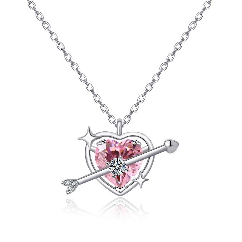 Heart Pendant Fashionable Necklace Exquisite Pink Gemstone Elegant Chain Collarbone