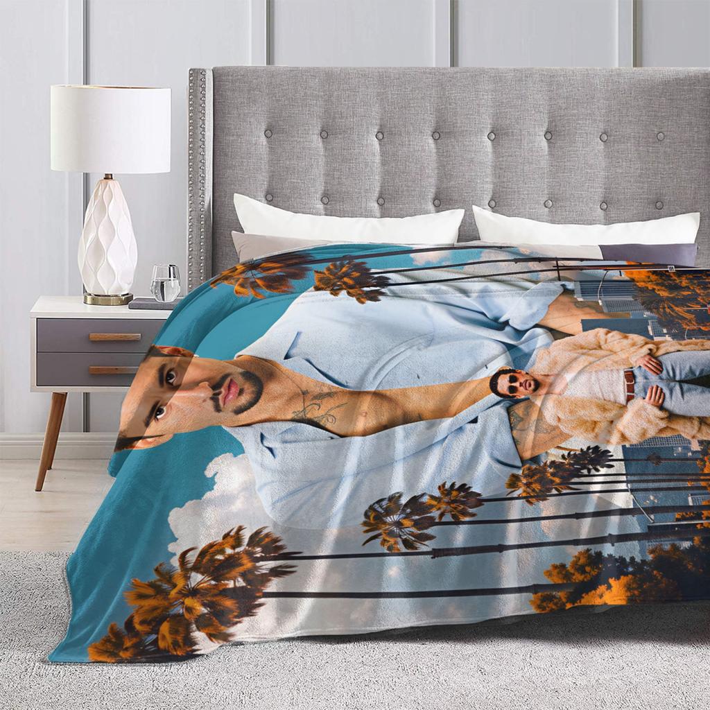 Bad Bunny Puerto Rican Rapper Portrait Blanket Soft Plush Throw Blanket For Kids Chair Sofa Bed Flannel Bedspread Bed Cover