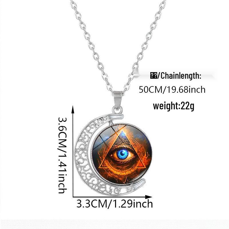 Ancient Egyptian Eye of Horus Rotating Moon Pendant Necklace - Women's Fashion Retro Sweater Chain Jewelry