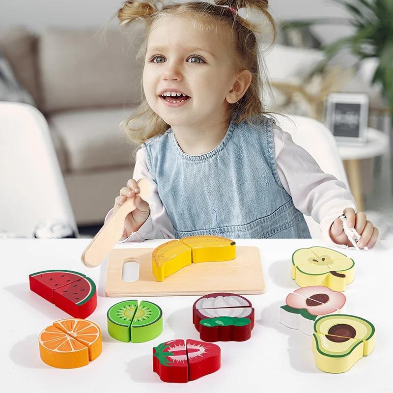 Montessori Rollenspielhaus Serie Geschnittenes Obst Desserts Holz Simulation Küchenspielzeug Kinder Schneiden Gemüse Lernspielzeug