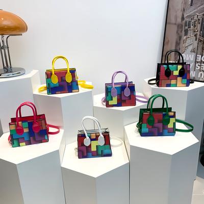 Nuevo Verano Color Contrastante Cuadros Diseño Nicho Moda Simple Casual Un Hombro Cruzado de Mano Bolso Cuadrado Pequeño