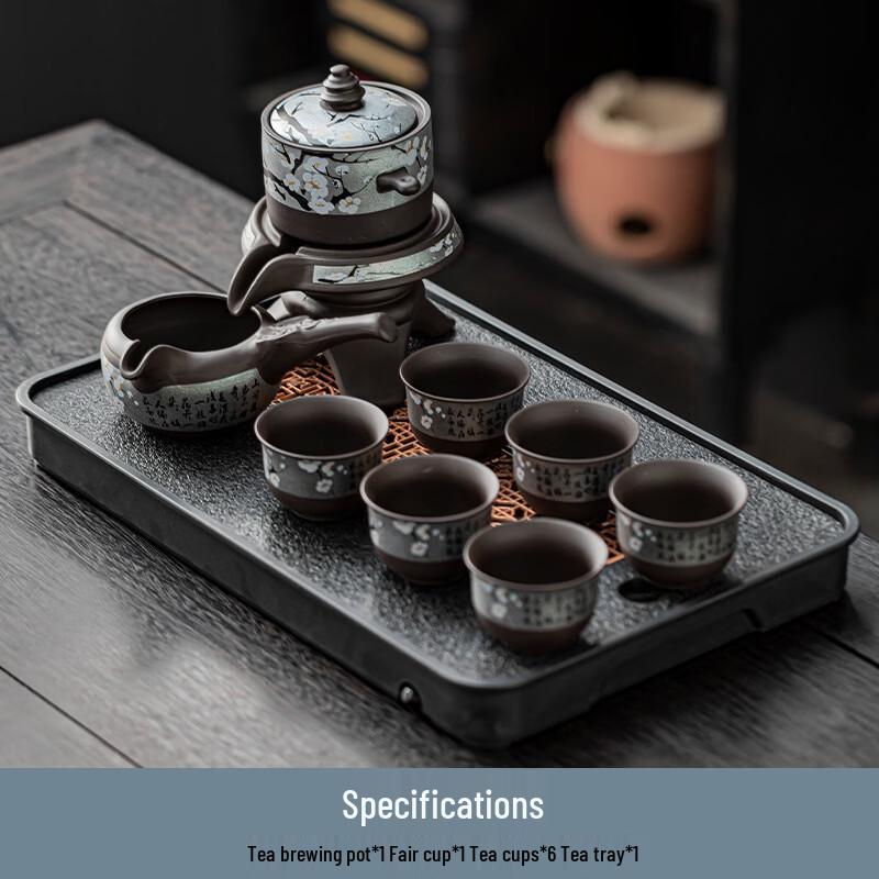 Chaxun Zisha 8-Piece Automatic Ceramic Tea Set with Plum Blossom Design