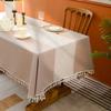 Christmas Light Luxury Ins Style Amazon Table Cloth Decoration Cotton And Linen Simple Solid Color Striped Tassel