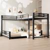 L-förmiges Metall-Etagenbett 90x200 über 140x200, Schwarz