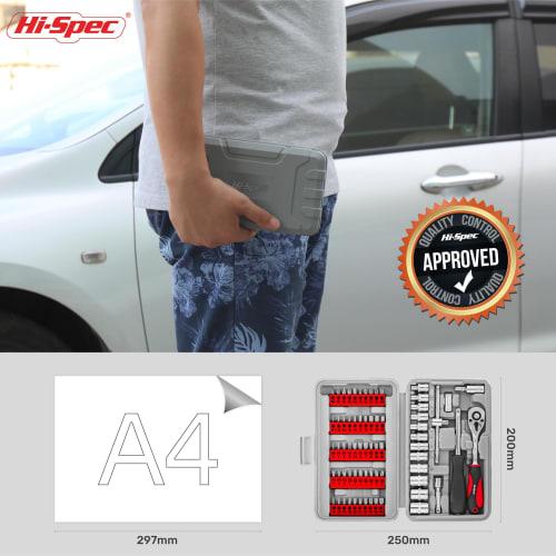 Hi-Spec 69-Piece Socket Wrench Compact DIY Tool Set with Box Case for Home & Garage Use, Includes Driver Bits, 1/4" Metric Sockets, and Wrench Handle