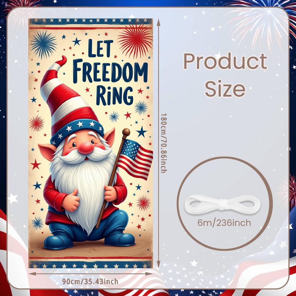 Patriotic Gnome Display USA Themed Liberty Theme Banner USA Independence Day Banner Red White Blue Color Scheme For Outdoor