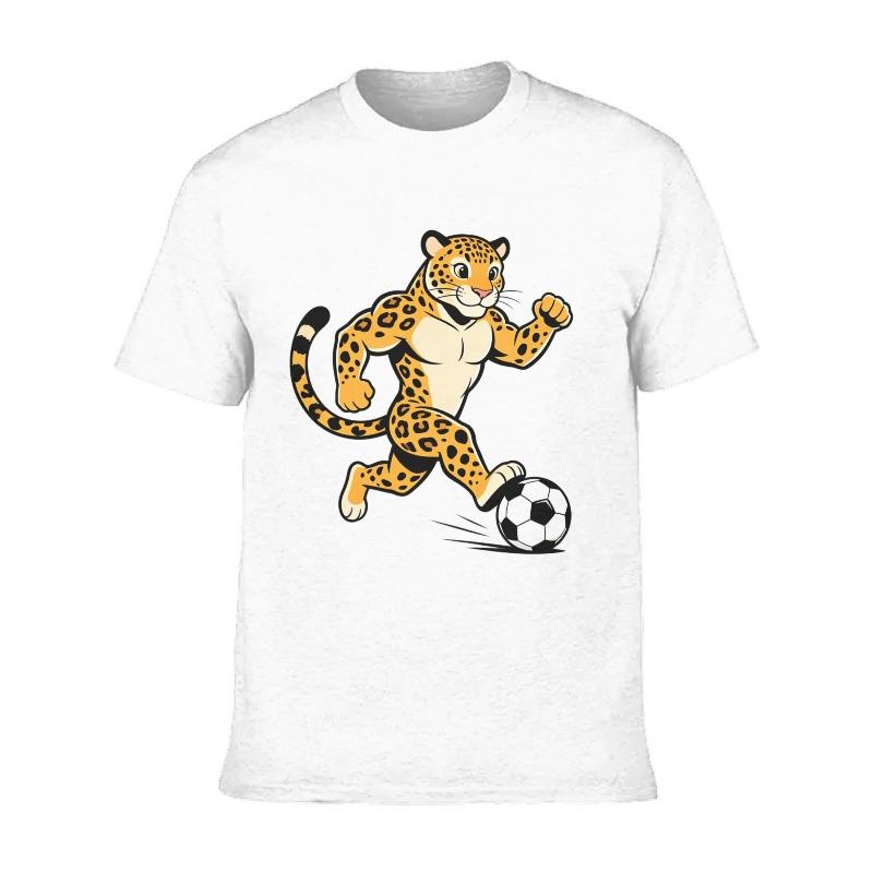 

European sizes Men S Graphic T-Shirt: Cartoon Leopard Soccer Running Print, Soft Short Sleeve Top S белый
