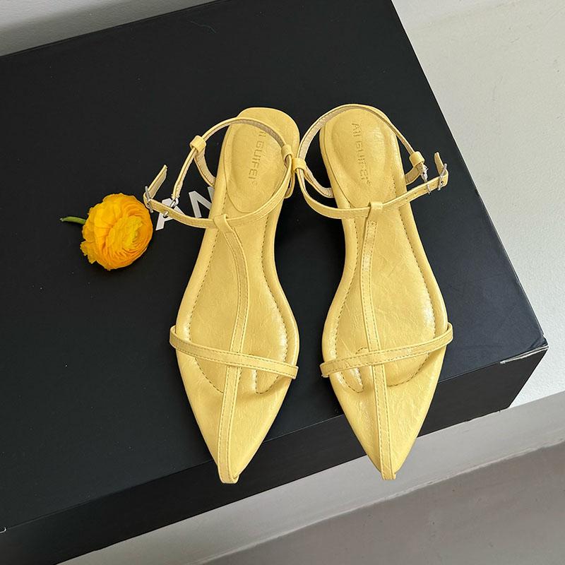 Fashion Pointed Toe Ladies Wedges Sandals Shoes Female Buckle Footwear Fashion T-Strap Women Wedges Heeled Sandals Shoes Pumps