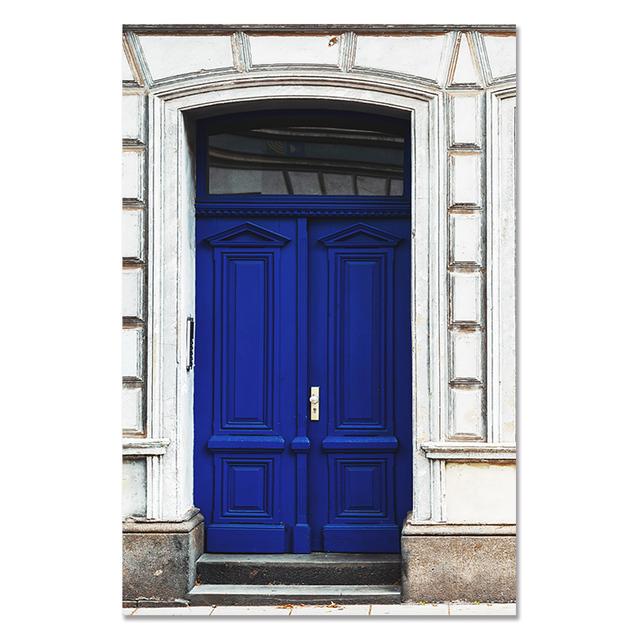 Blue Doors Mediterranean Wall Art Window Posters and Prints Nordic Architecture Wall Pictures for Living Room Decor