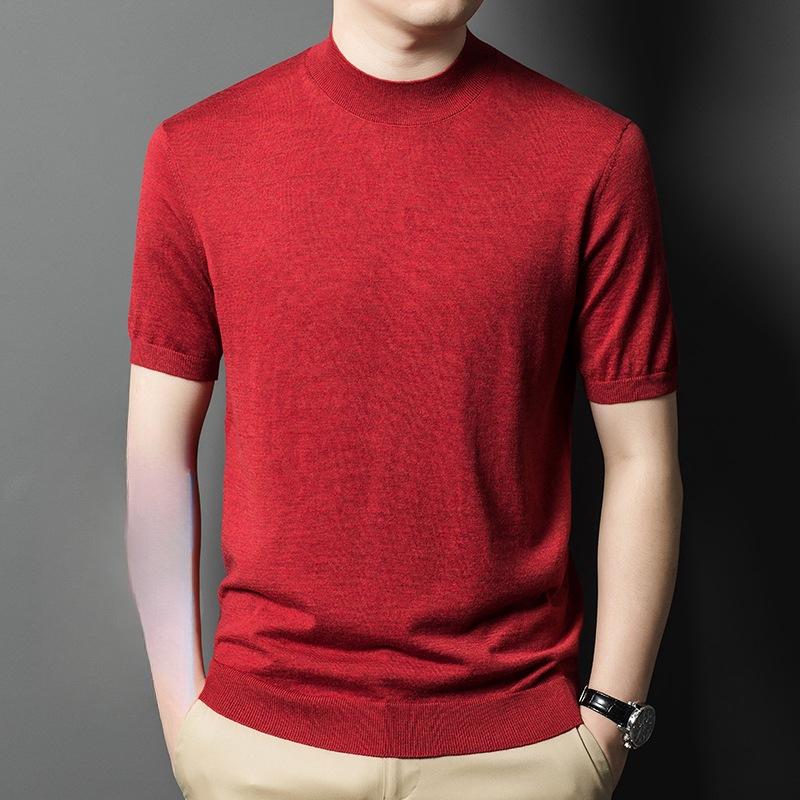 Semi-turtleneck Men's Short-sleeved Sweater Slim-fitting Fashion Versatile Bottoming Shirt Casual T-shirt