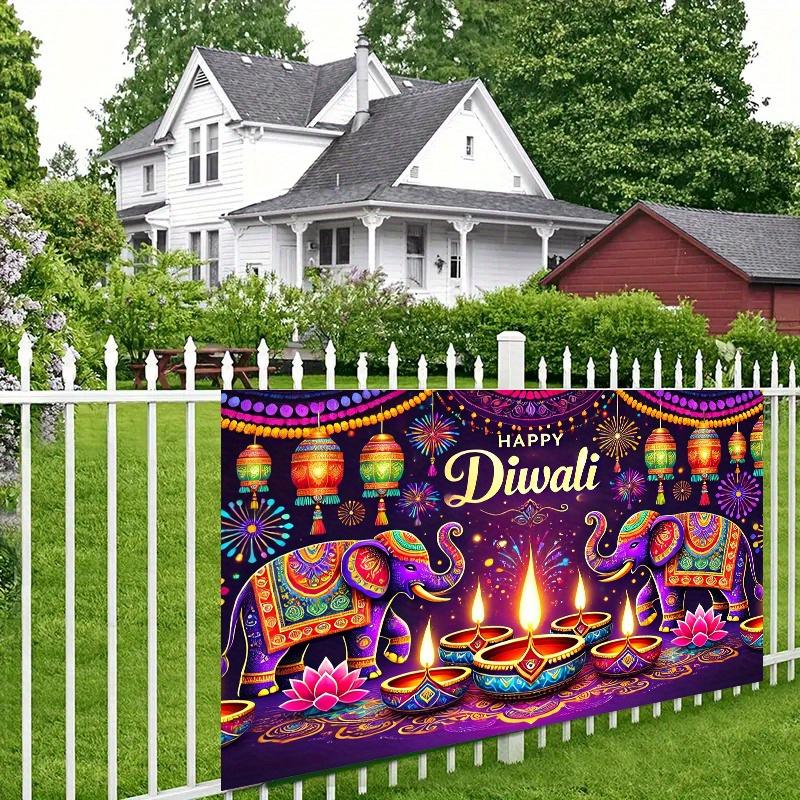 Background Flag 1 Piece Colorful Divali Celebration Scene with Elephant and Lantern Background Cloth