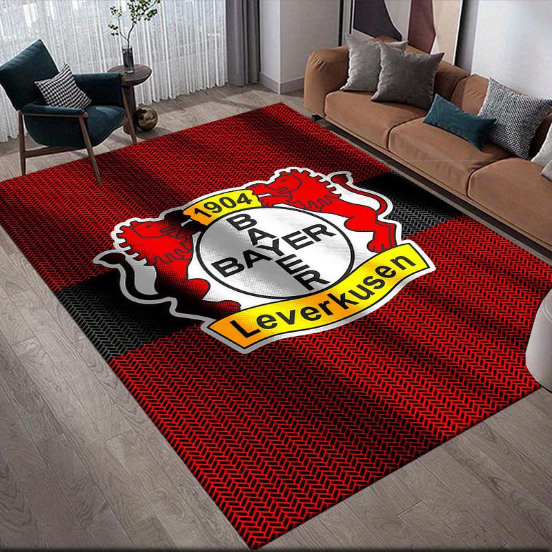 Bayer 04 Leverkusen Flannel Printed Carpet, Home Sofa Decoration for Living Room & Bedroom, Non‑Slip Play Flannel Floor Mat for Game Room