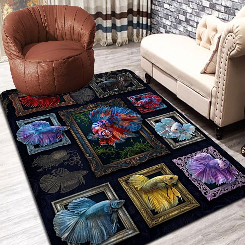Betta Fish Art Pattern Rug Floor Mat for Living Room or Bedroom Soft and Comfortable Carpet a Gift for Birthday and Holiday.