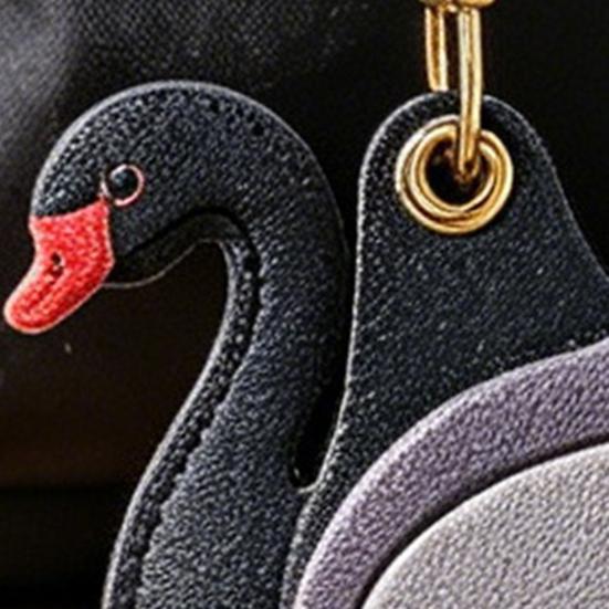Keychain Pendant Gradient Swan Shape Bag Pendant with Metal Buckle Imitation Leather Access Card