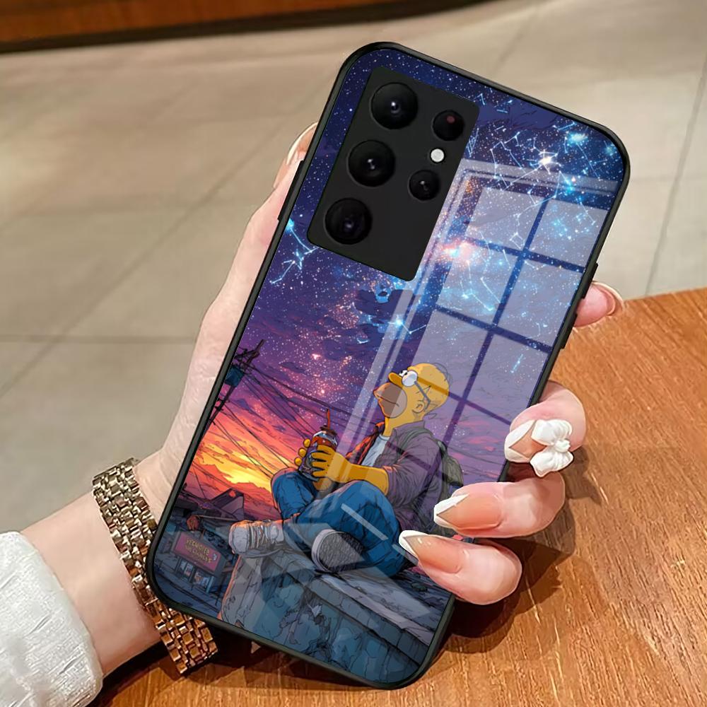 Simpson Night View Phone Case For Samsung S26 S25 Edge Ultra 23 22 21 20 Ultra Plus S24 Fe Glass Cover